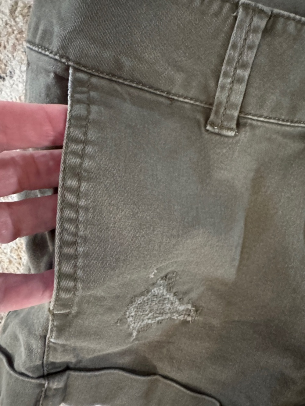 Express Olive Green - Brown Distressed Denim Shorts sz 00 - Picture 4 of 8